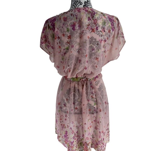 Oscar De La Renta Pink Label Floral Sheer Robe With Tie Waist M - Picture 3 of 9
